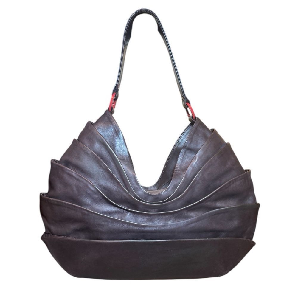 Christian Louboutin Dark Brown Leather Layered Hobo Bag Auth Shoulder Bag